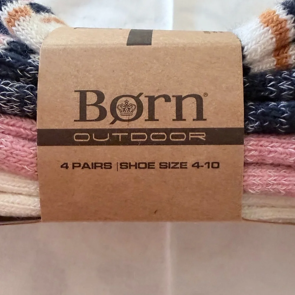 Born Casual Striped Socks - Pink, Black, Cream, Brown 4 pairs wool blend